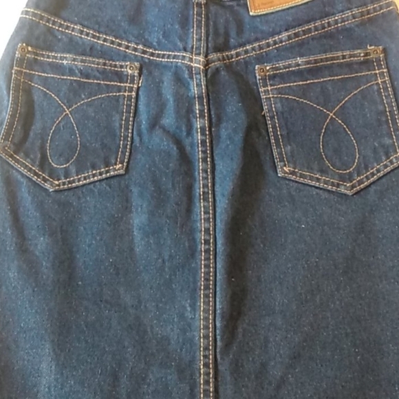 Calvin Klein Vintage 90's Y2K Classic Dark Wash Denim Pencil Skirt - Picture 4 of 6